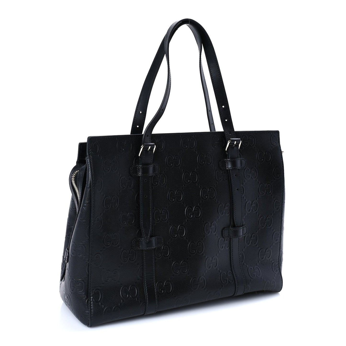 Gucci Calfskin GG Tennis Embossed Tote Bag Black
