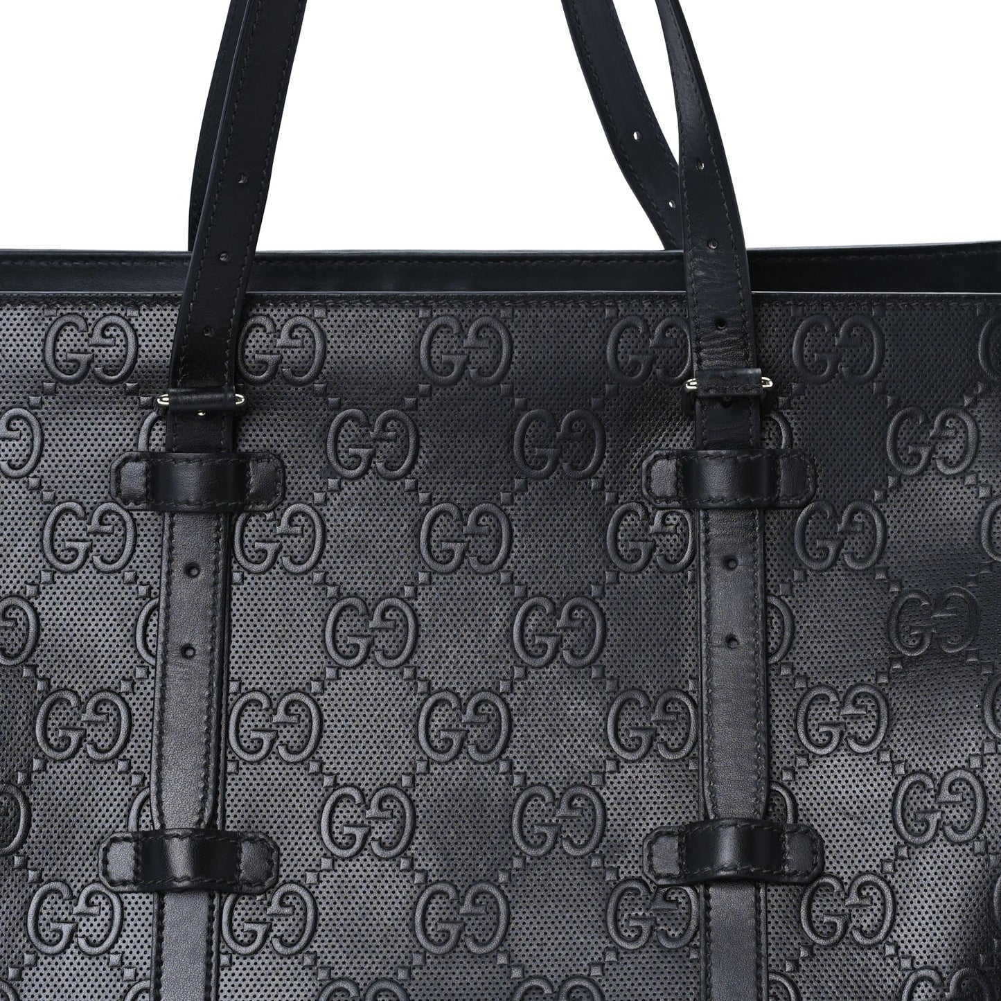Gucci Calfskin GG Tennis Embossed Tote Bag Black