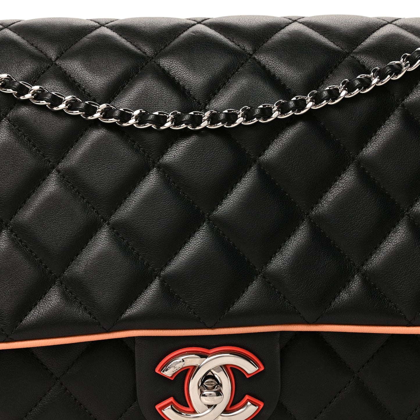 Chanel Lambskin Quilted Jumbo Cuba Color Flap  Black