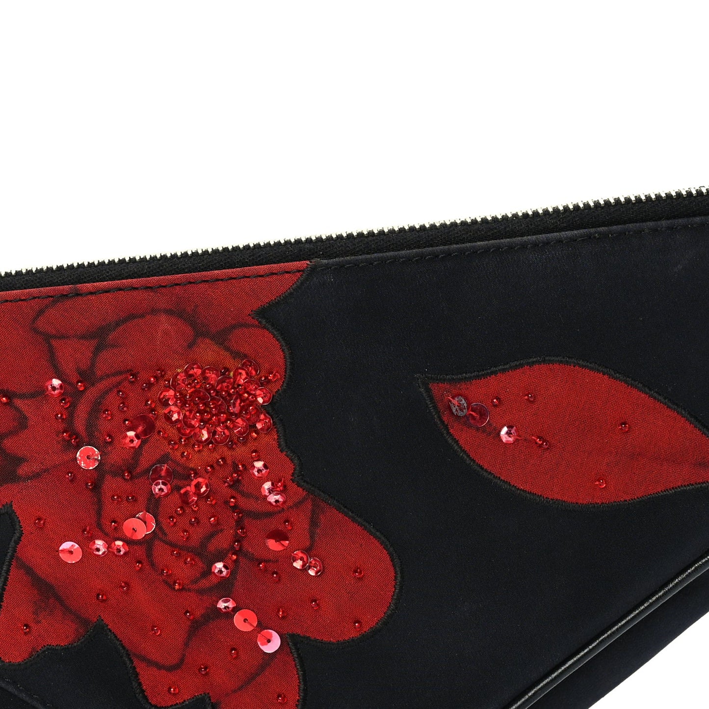 **LOAN** Christian Dior Canvas Stitched Flower Sequins Mini Saddle Pochette Black Red