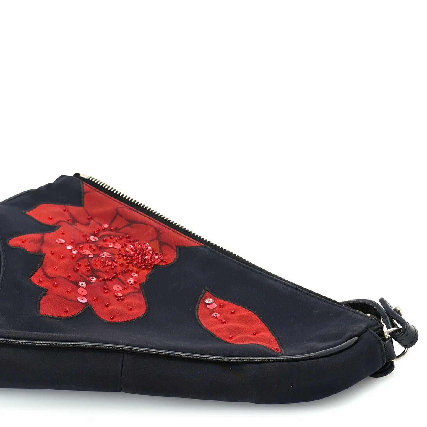 **LOAN** Christian Dior Canvas Stitched Flower Sequins Mini Saddle Pochette Black Red