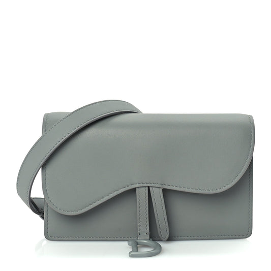 Christian Dior Ultra Matte Calfskin Saddle Belt Clutch  Grey Stone