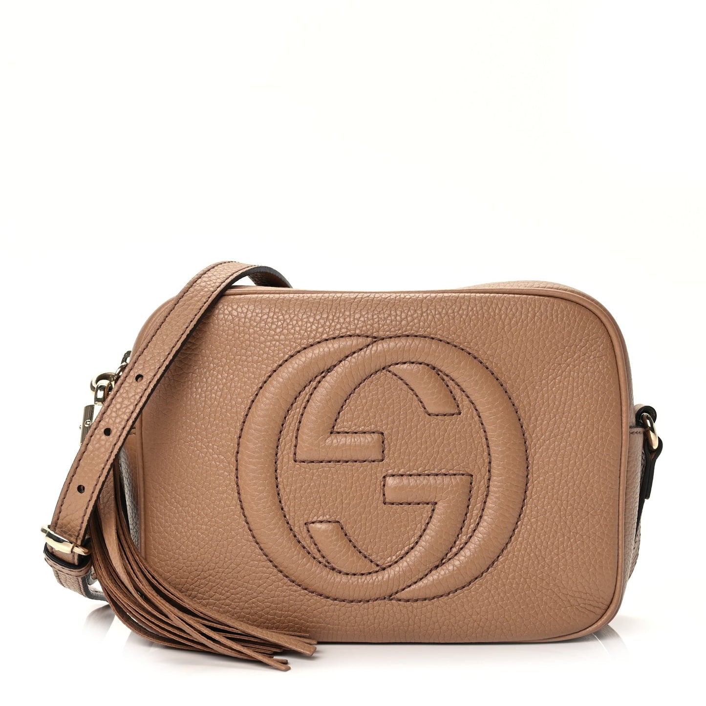 Gucci Pebbled Calfskin Small Soho Disco Bag Camelia