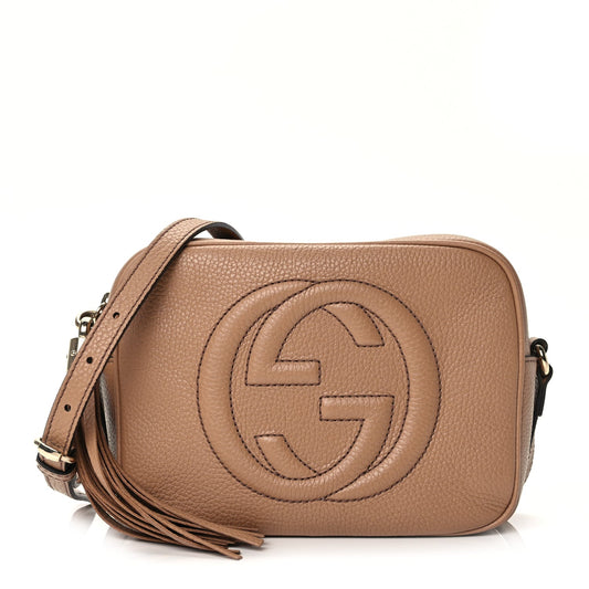 Gucci Pebbled Calfskin Small Soho Disco Bag Camelia
