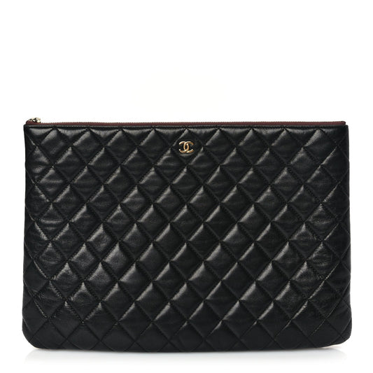 Chanel Lambskin Quilted Large Case Black