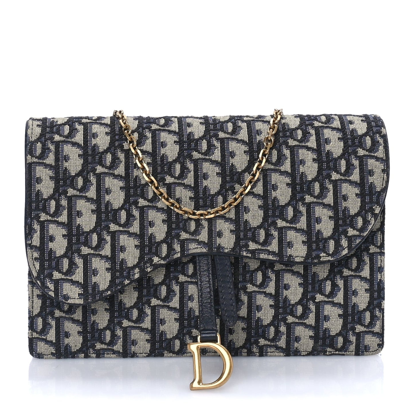 Christian Dior Oblique Saddle Chain Pouch  Blue