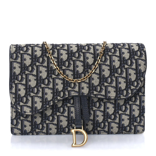 Christian Dior Oblique Saddle Chain Pouch  Blue