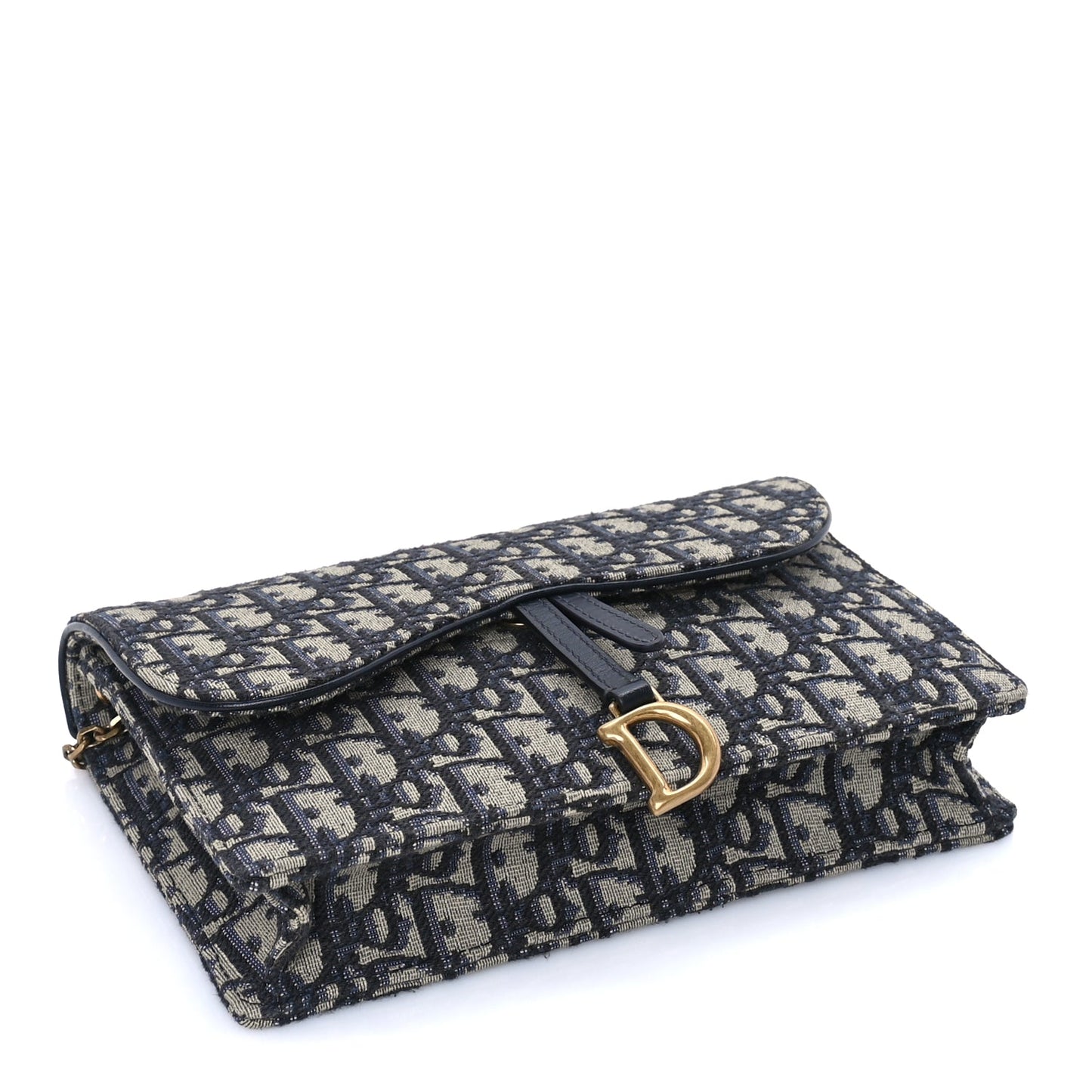 Christian Dior Oblique Saddle Chain Pouch  Blue