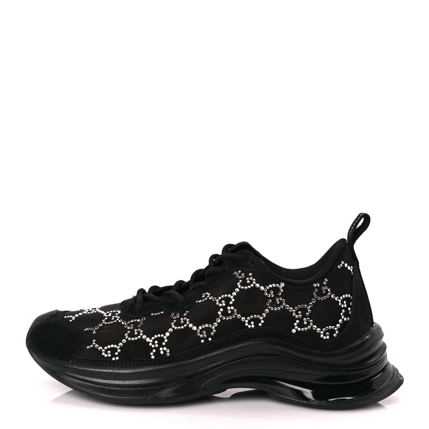 Gucci Mesh Crystal Suede GG Monogram Womens Gucci Run Sneakers 36 Black Silver