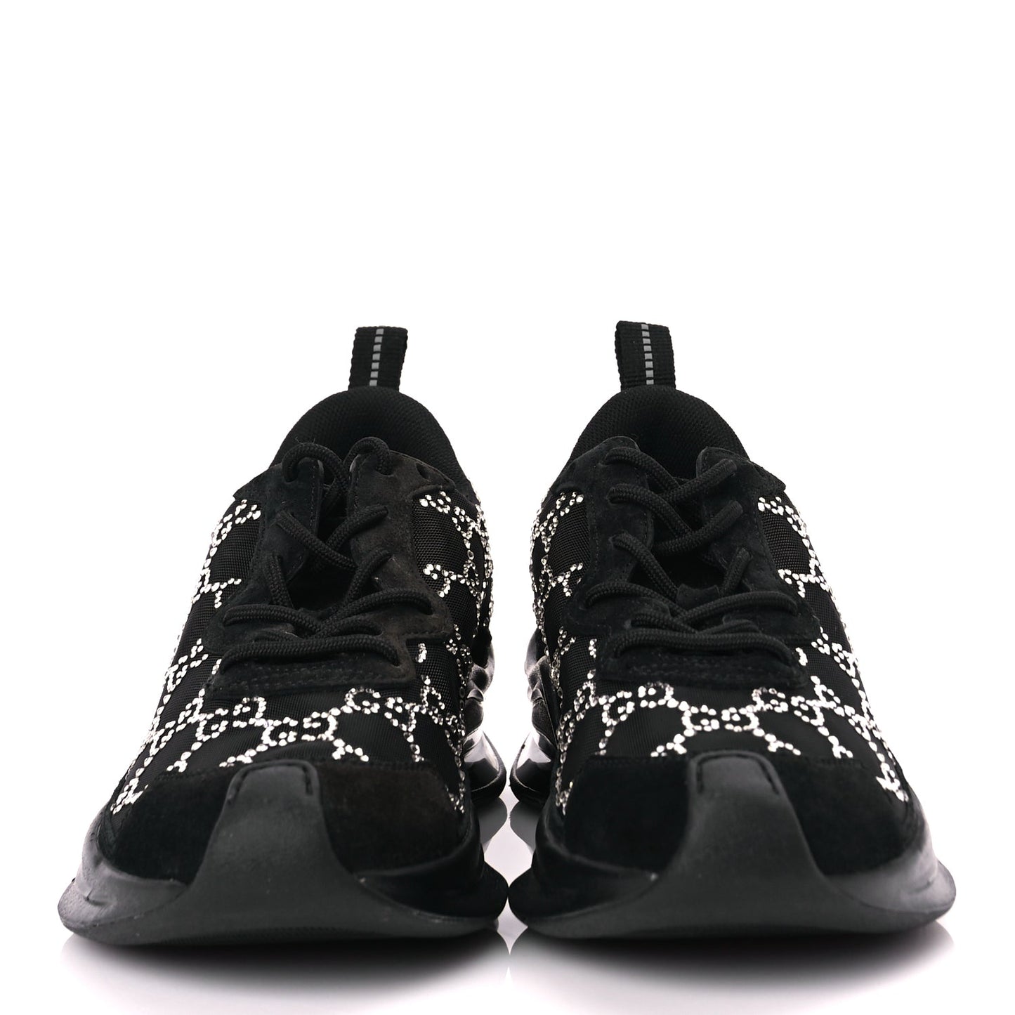 Gucci Mesh Crystal Suede GG Monogram Womens Gucci Run Sneakers 36 Black Silver