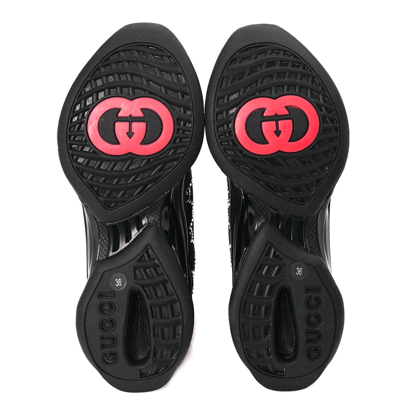Gucci Mesh Crystal Suede GG Monogram Womens Gucci Run Sneakers 36 Black Silver