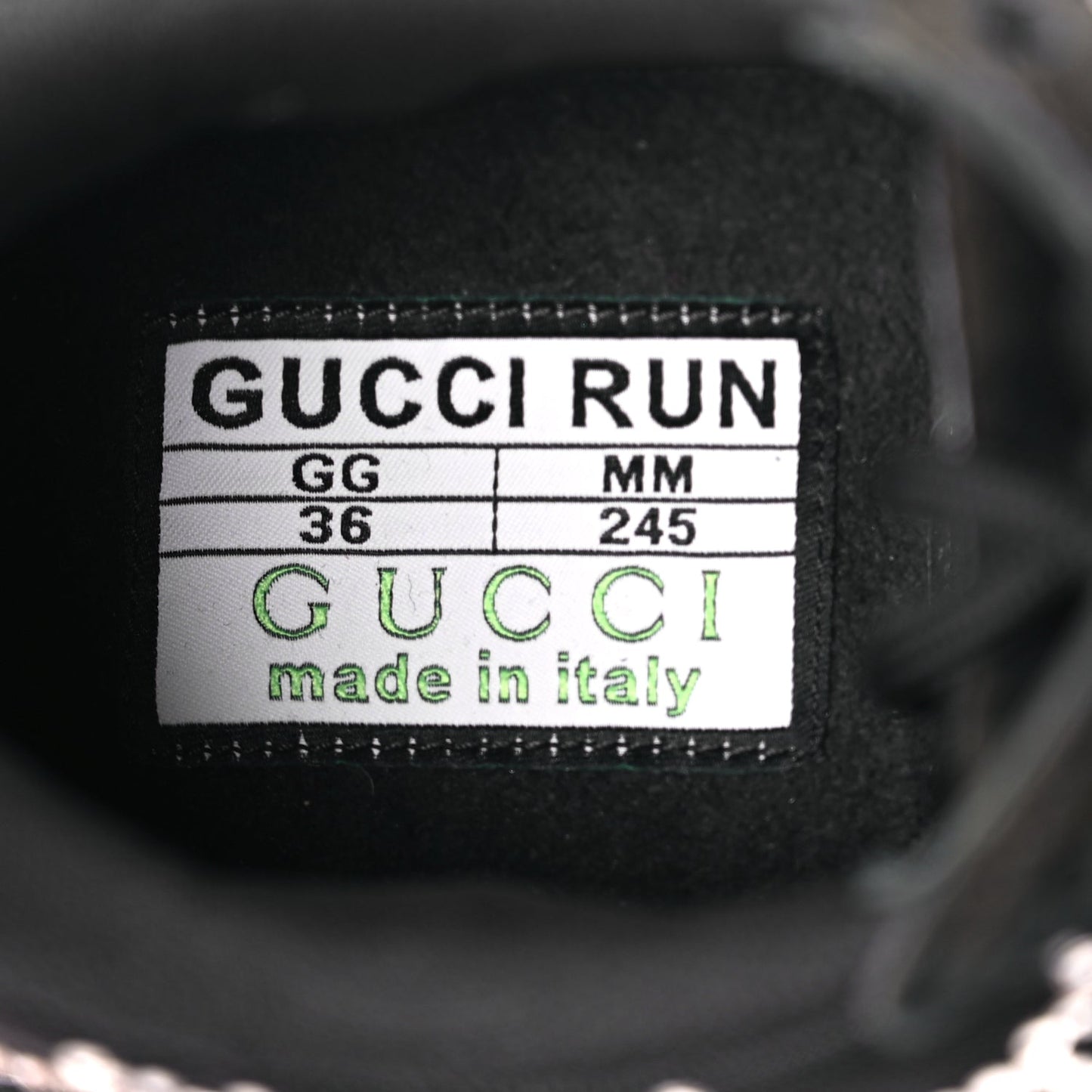 Gucci Mesh Crystal Suede GG Monogram Womens Gucci Run Sneakers 36 Black Silver