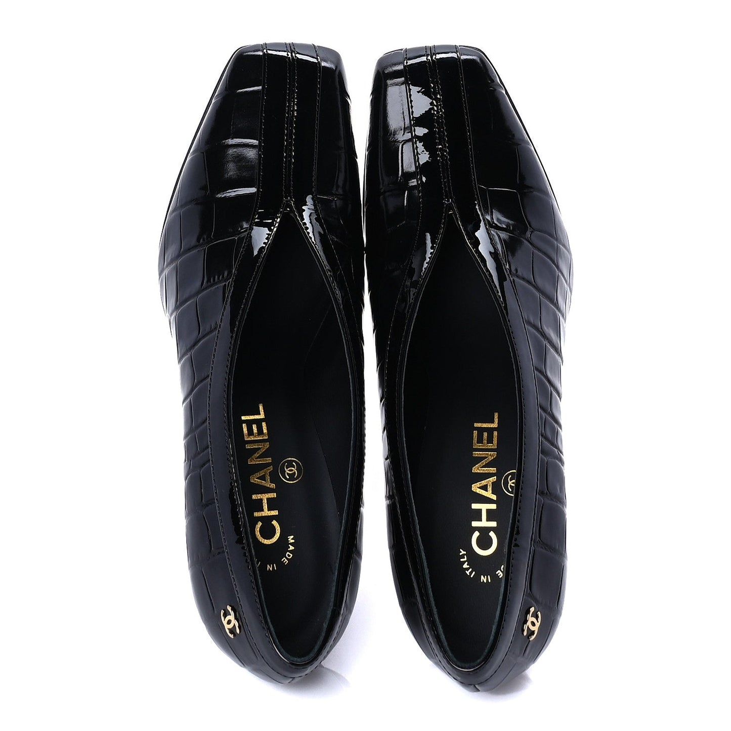 Chanel Crocodile Embossed Patent Calfskin Pumps 37 Black