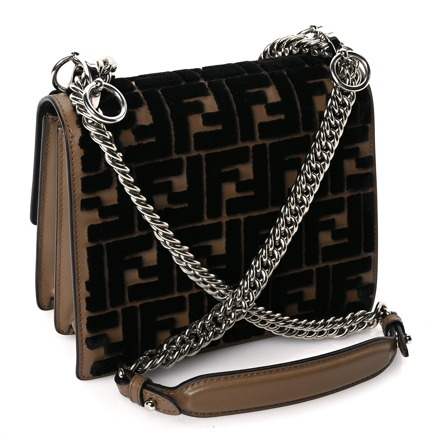 Fendi Vitello Liberty Velvet FF Small Kan I Shoulder Bag Brown Black