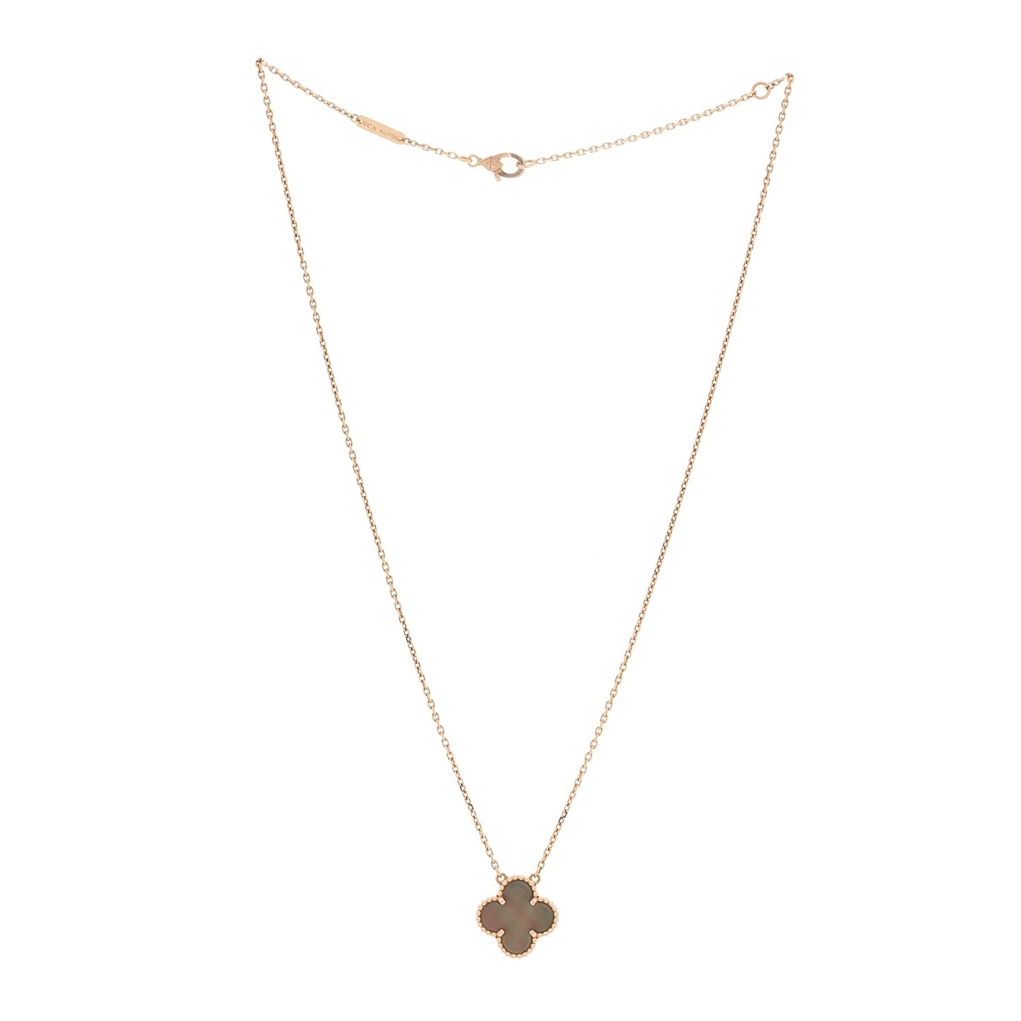 Van Cleef & Arpels 18K Rose Gold Gray Mother of Pearl Vintage Alhambra Pendant Necklace Grey