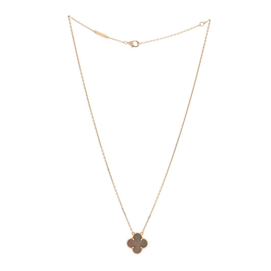 Van Cleef & Arpels 18K Rose Gold Gray Mother of Pearl Vintage Alhambra Pendant Necklace Grey