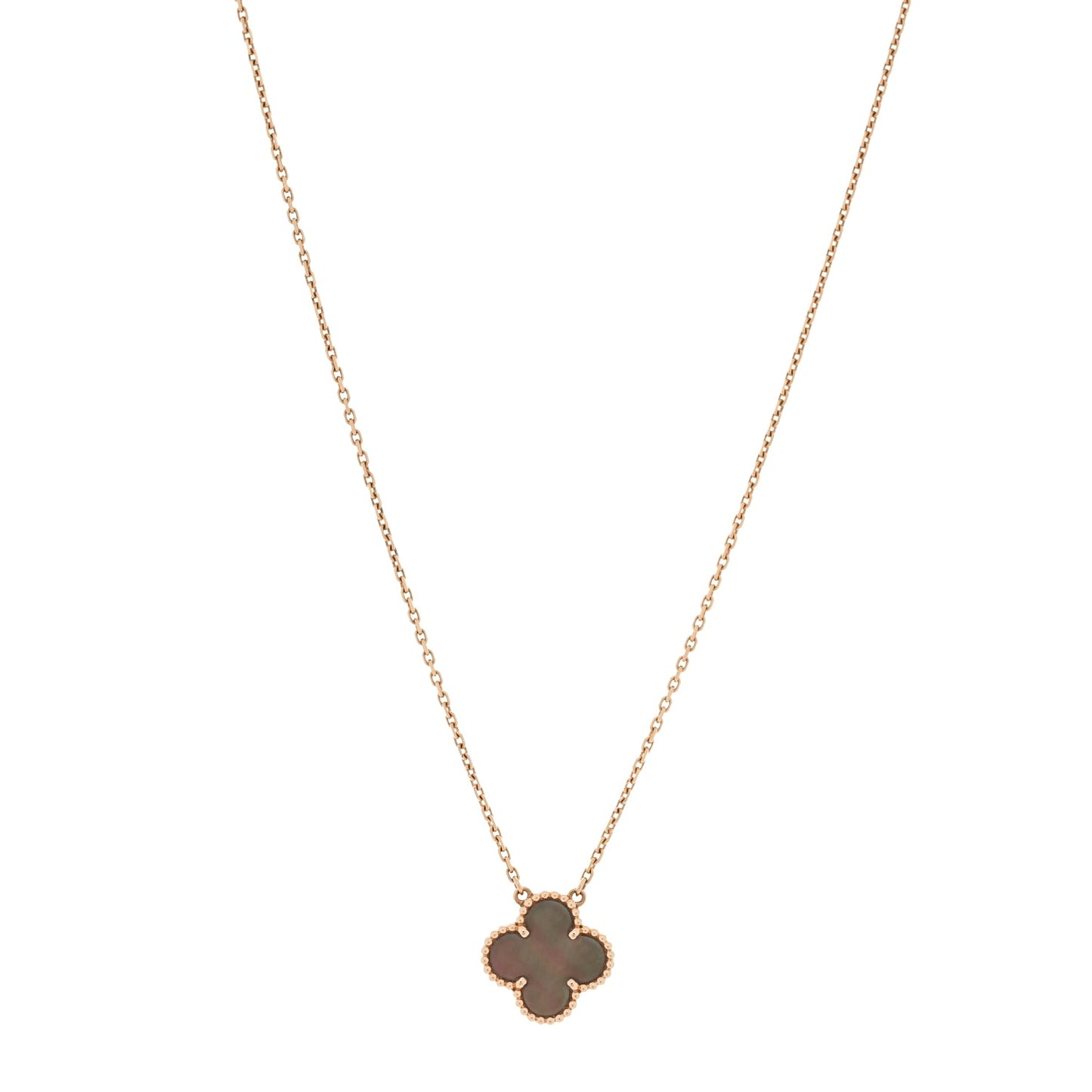 Van Cleef & Arpels 18K Rose Gold Gray Mother of Pearl Vintage Alhambra Pendant Necklace Grey