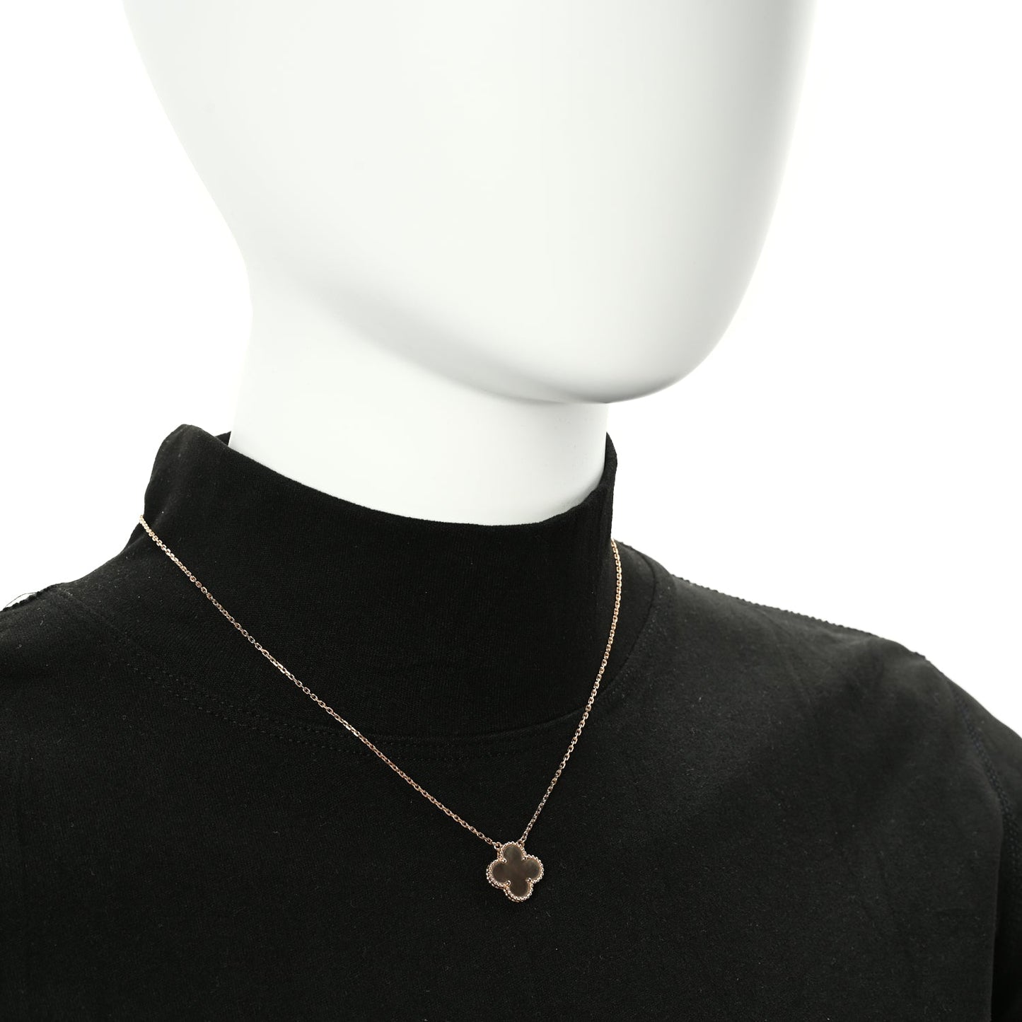 Van Cleef & Arpels 18K Rose Gold Gray Mother of Pearl Vintage Alhambra Pendant Necklace Grey