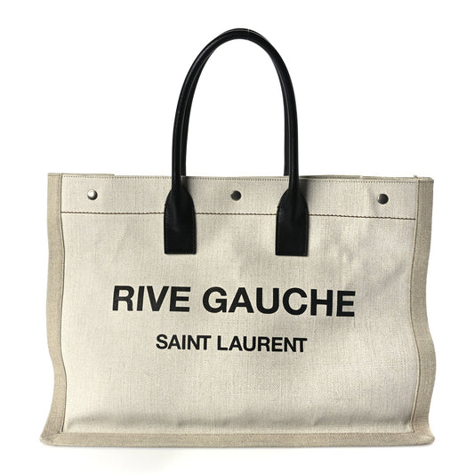 Saint Laurent Linen Calfskin Rive Gauche Tote Optic White