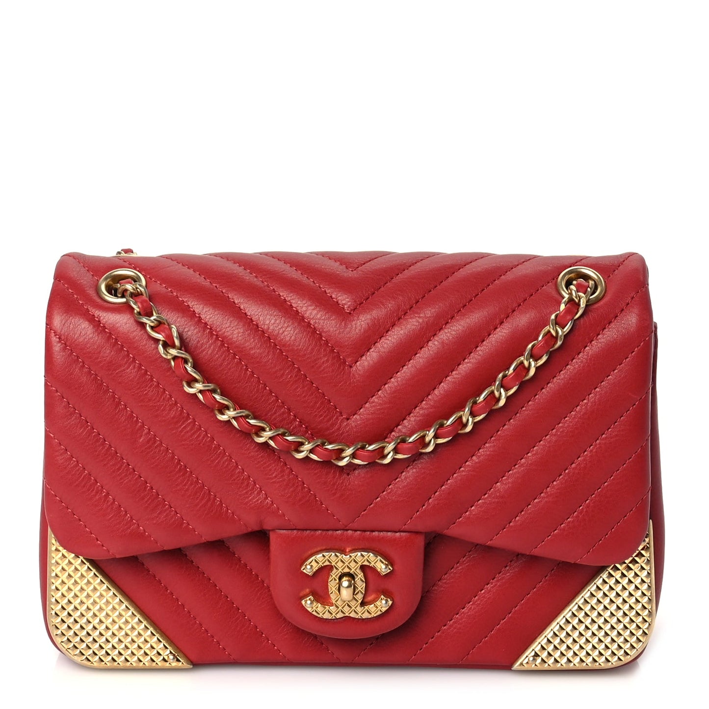 Chanel Calfskin Chevron Quilted Mini Rock The Corner Flap Red