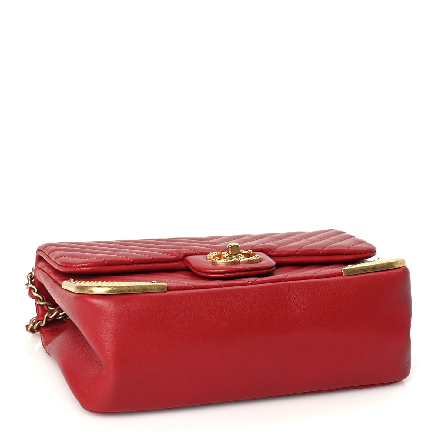 Chanel Calfskin Chevron Quilted Mini Rock The Corner Flap Red