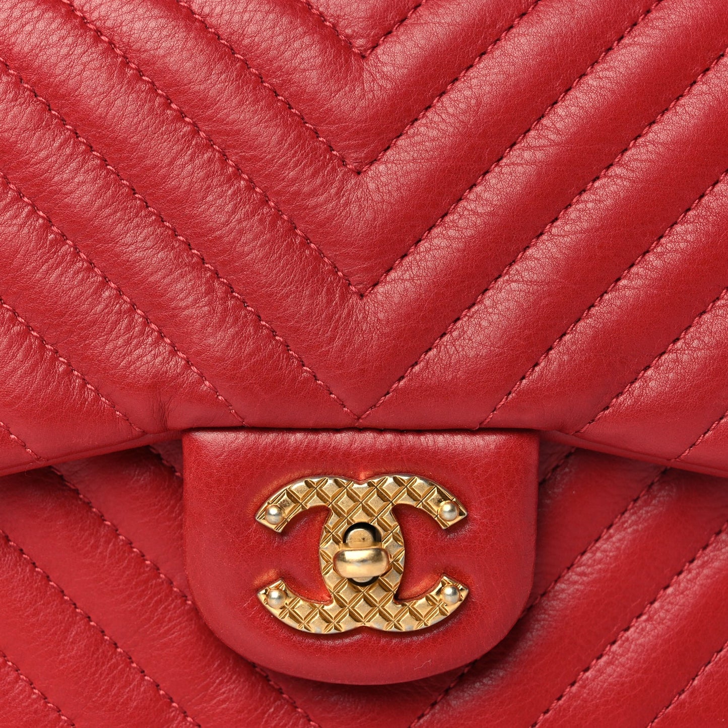 Chanel Calfskin Chevron Quilted Mini Rock The Corner Flap Red