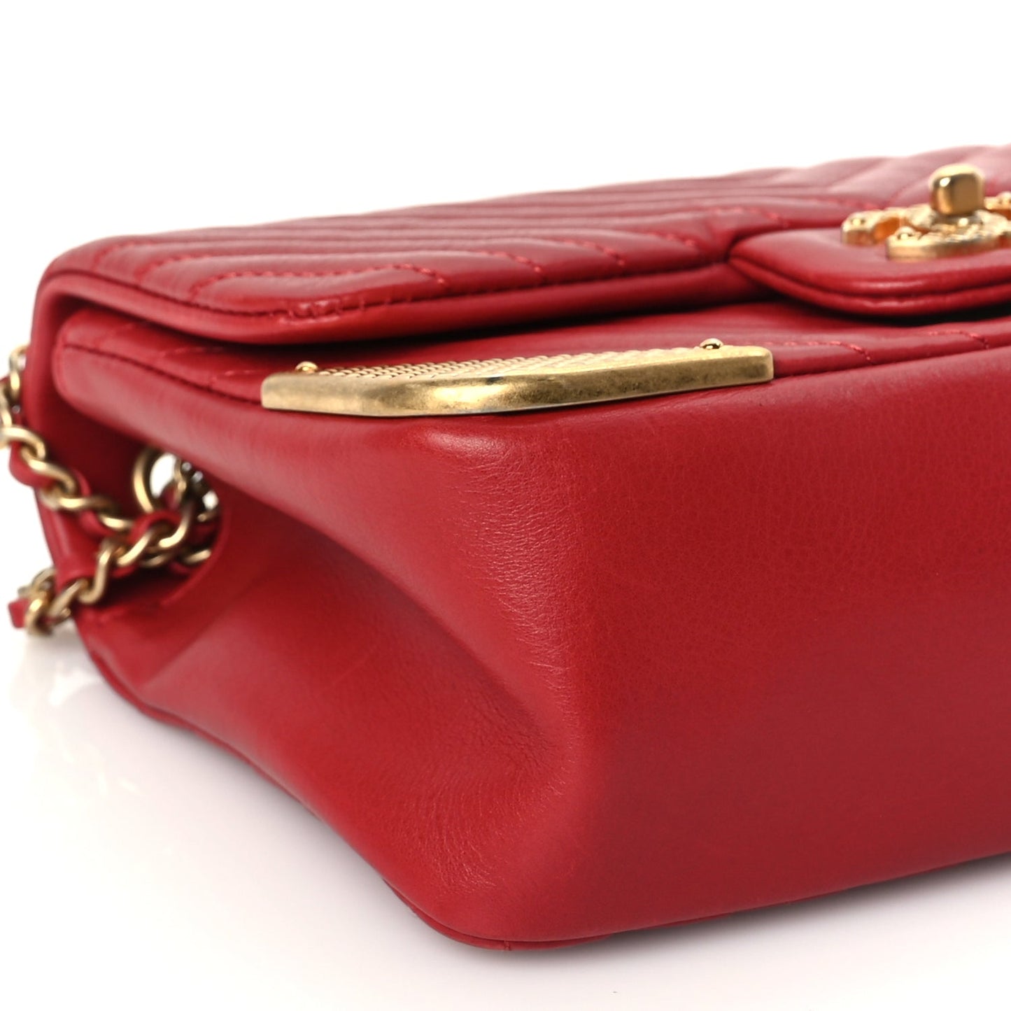 Chanel Calfskin Chevron Quilted Mini Rock The Corner Flap Red