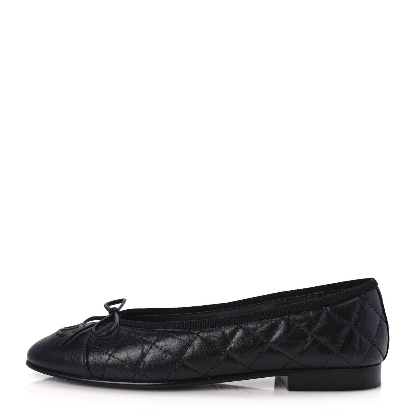 Chanel Aged Calfskin Quilted CC Cap Toe Ballerina Flats 36 Black