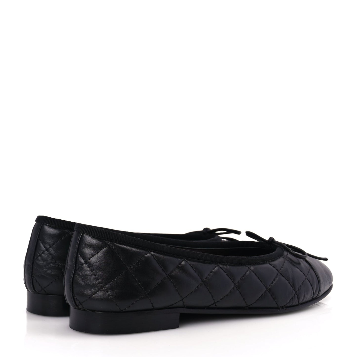 Chanel Aged Calfskin Quilted CC Cap Toe Ballerina Flats 36 Black