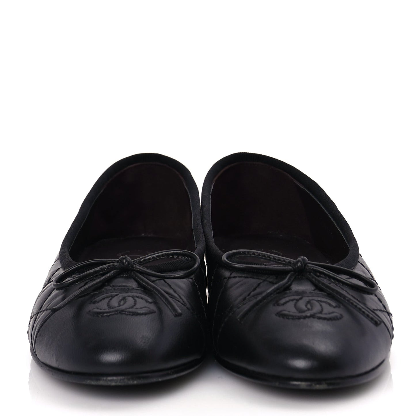 Chanel Aged Calfskin Quilted CC Cap Toe Ballerina Flats 36 Black