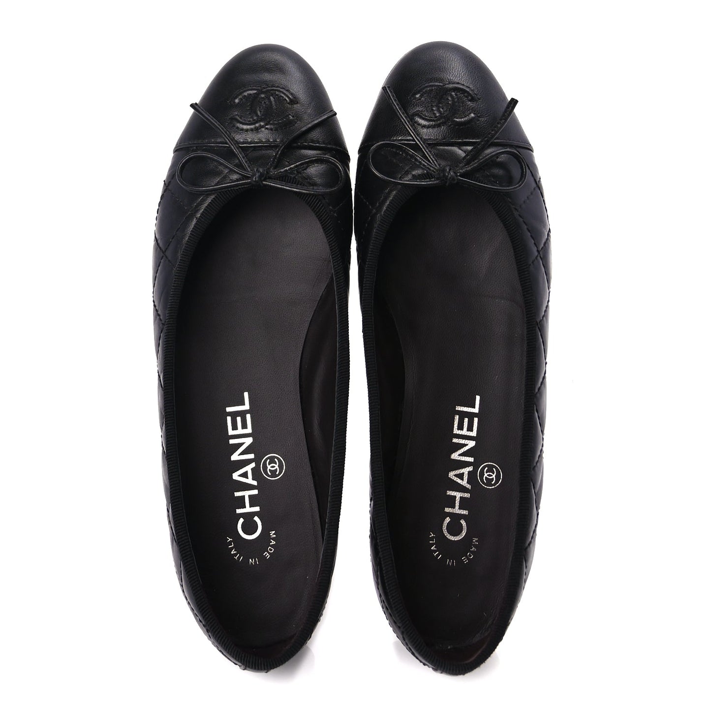 Chanel Aged Calfskin Quilted CC Cap Toe Ballerina Flats 36 Black
