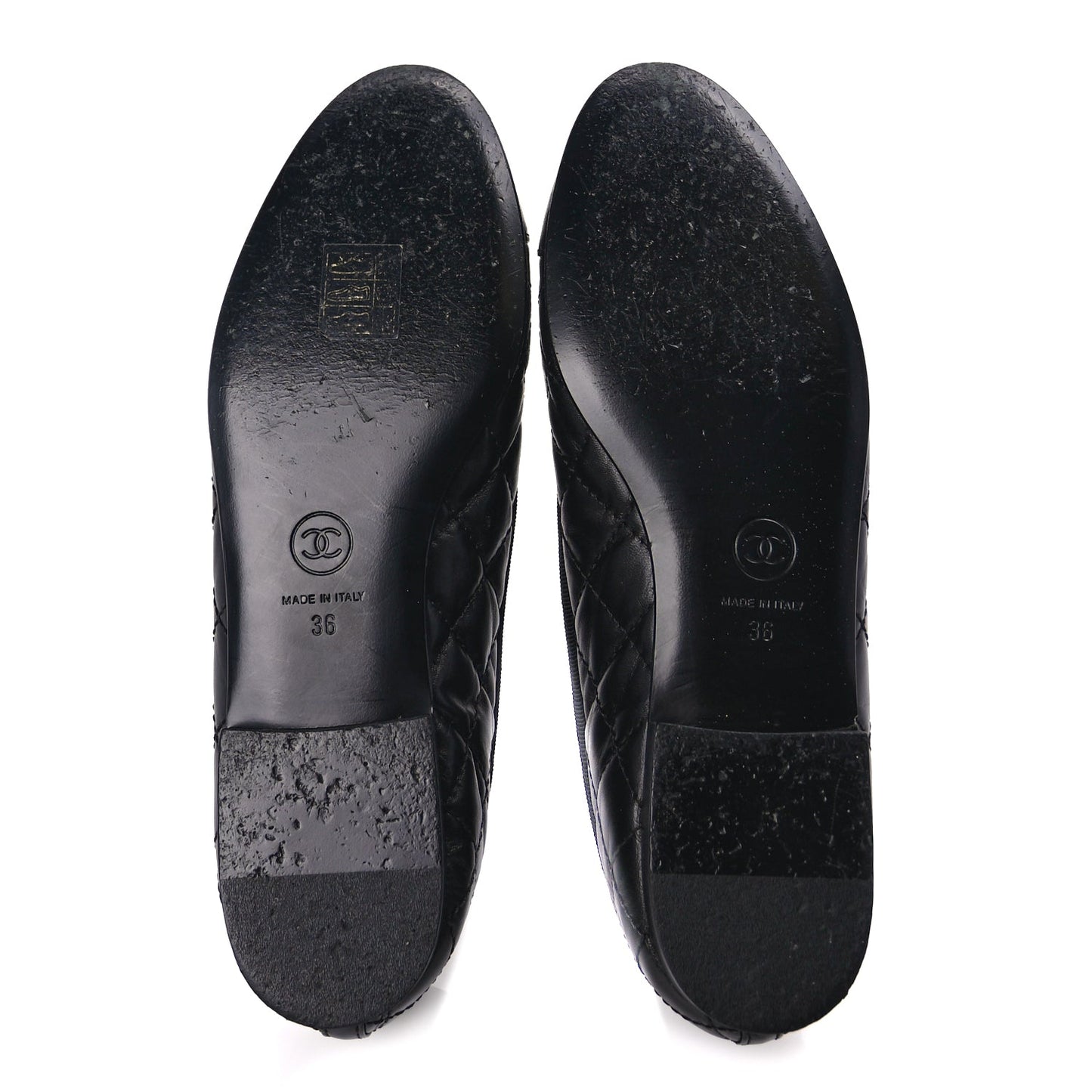 Chanel Aged Calfskin Quilted CC Cap Toe Ballerina Flats 36 Black