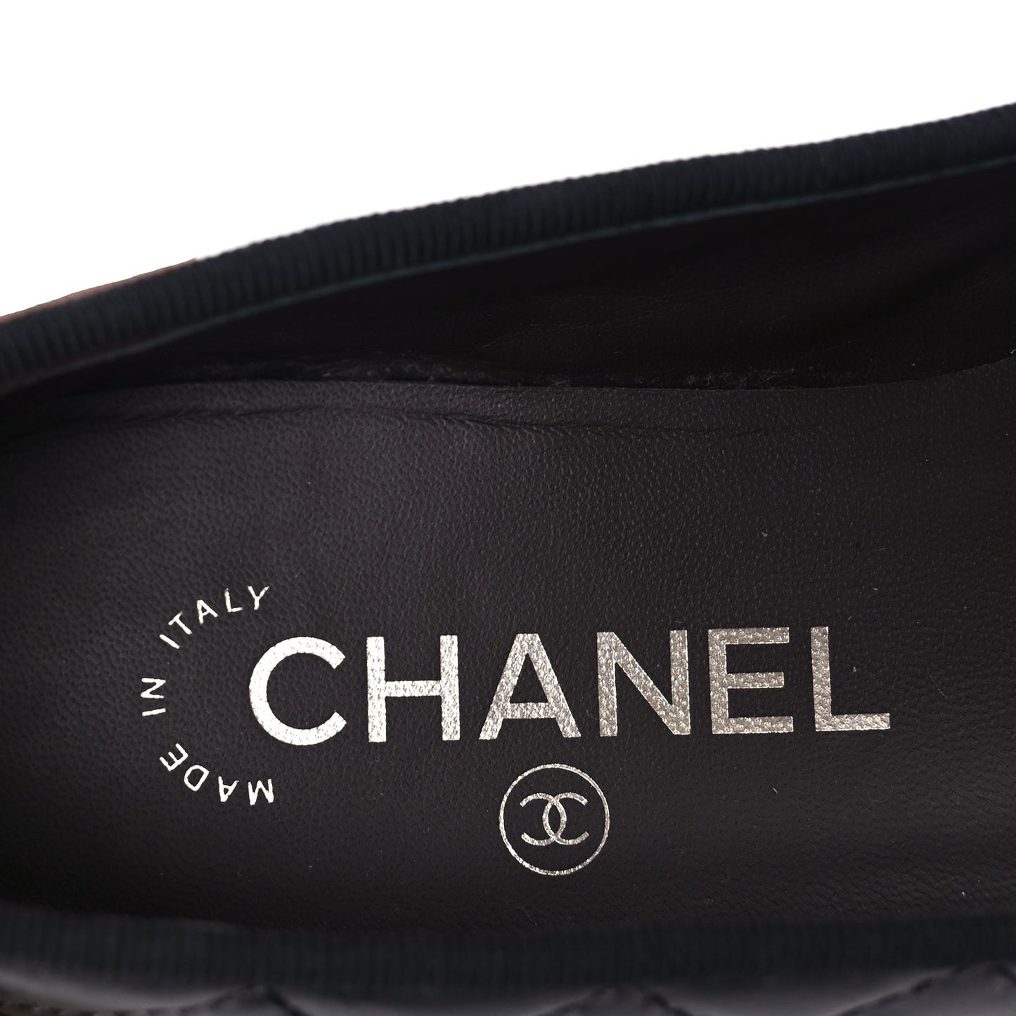 Chanel Aged Calfskin Quilted CC Cap Toe Ballerina Flats 36 Black