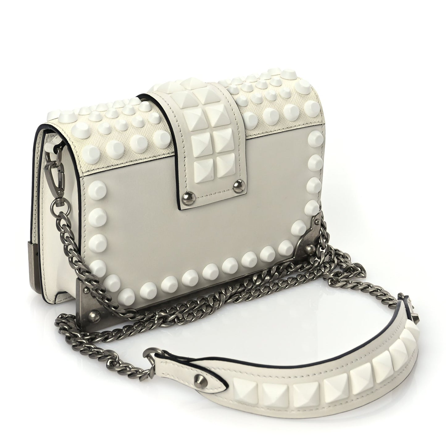 Prada City Calfskin Saffiano Studded Cahier Bag White