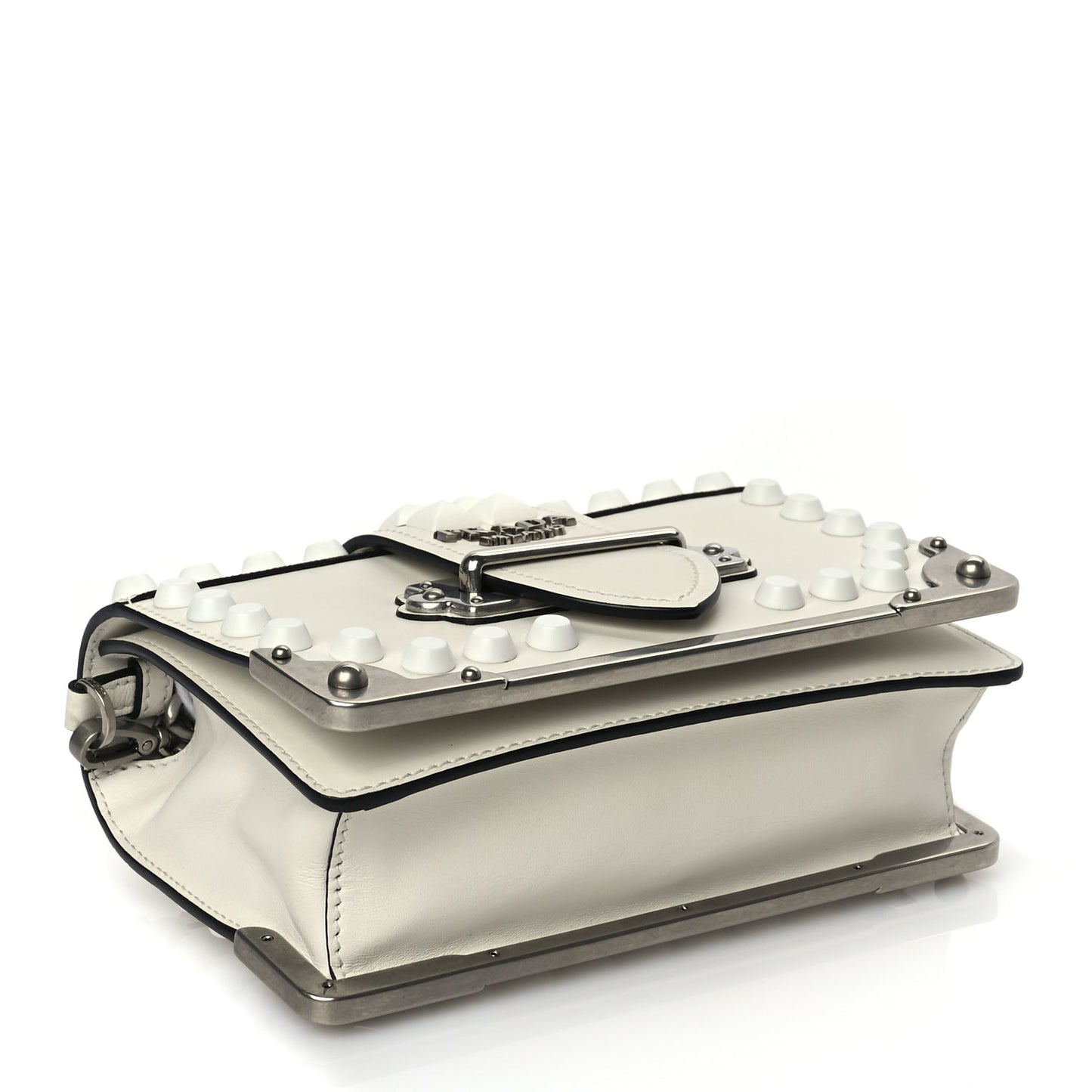Prada City Calfskin Saffiano Studded Cahier Bag White