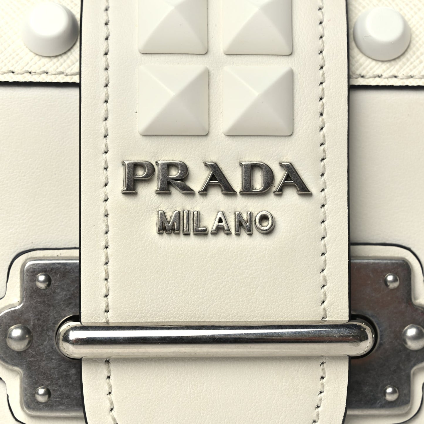 Prada City Calfskin Saffiano Studded Cahier Bag White