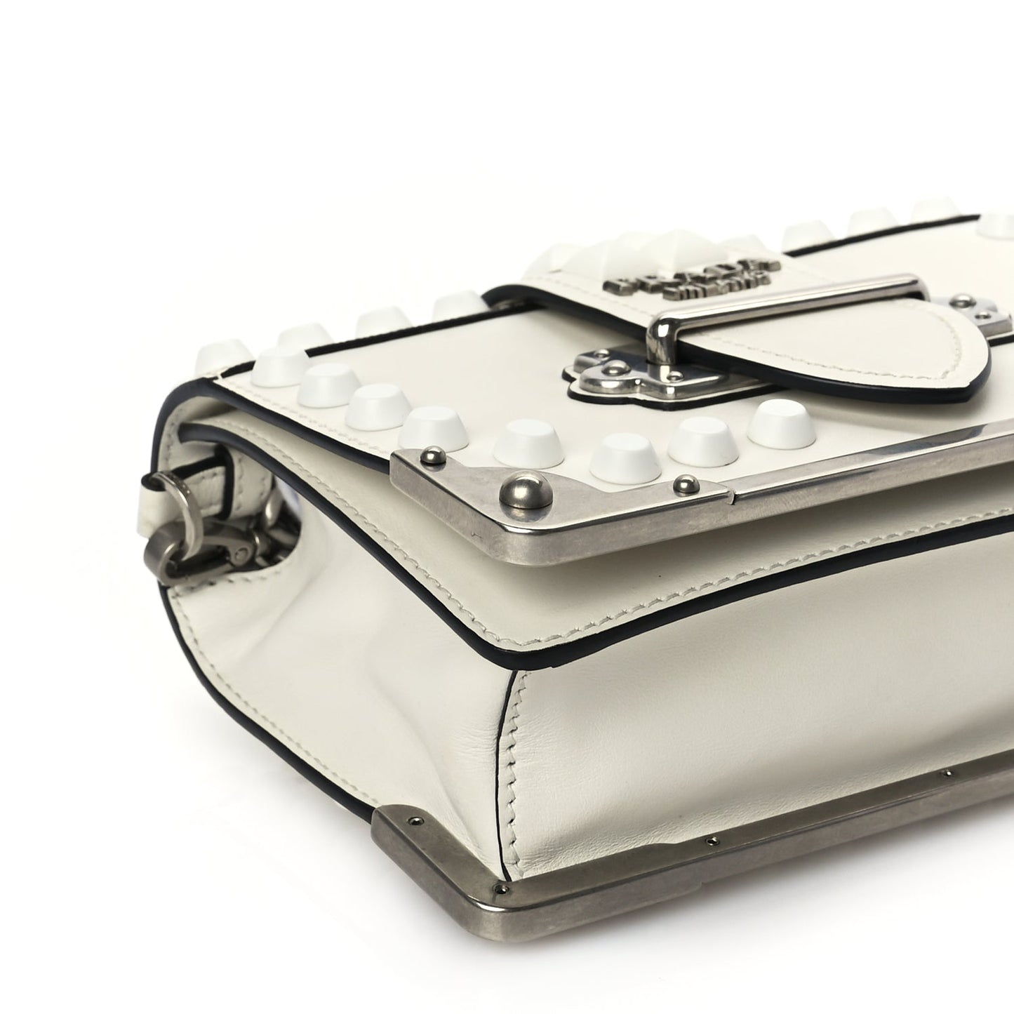 Prada City Calfskin Saffiano Studded Cahier Bag White