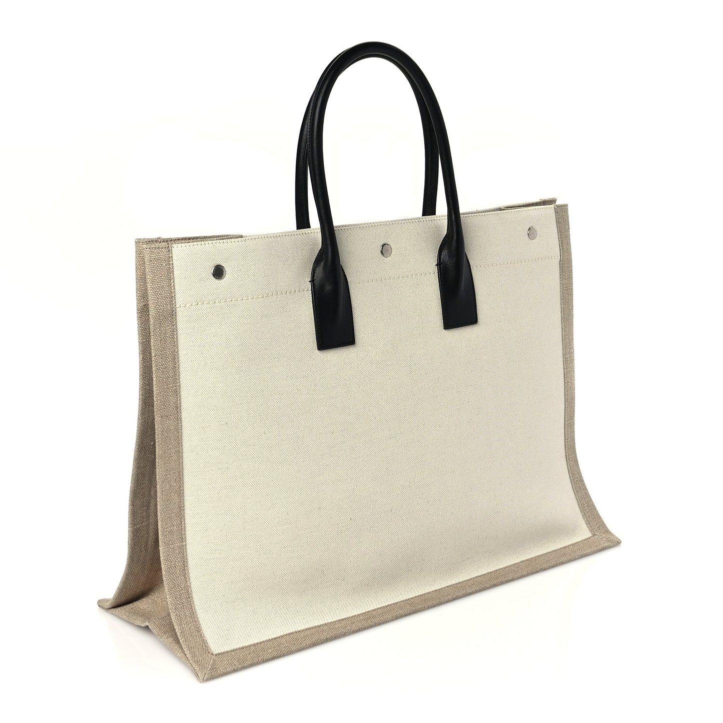 Saint Laurent Linen Calfskin Rive Gauche Tote Optic White