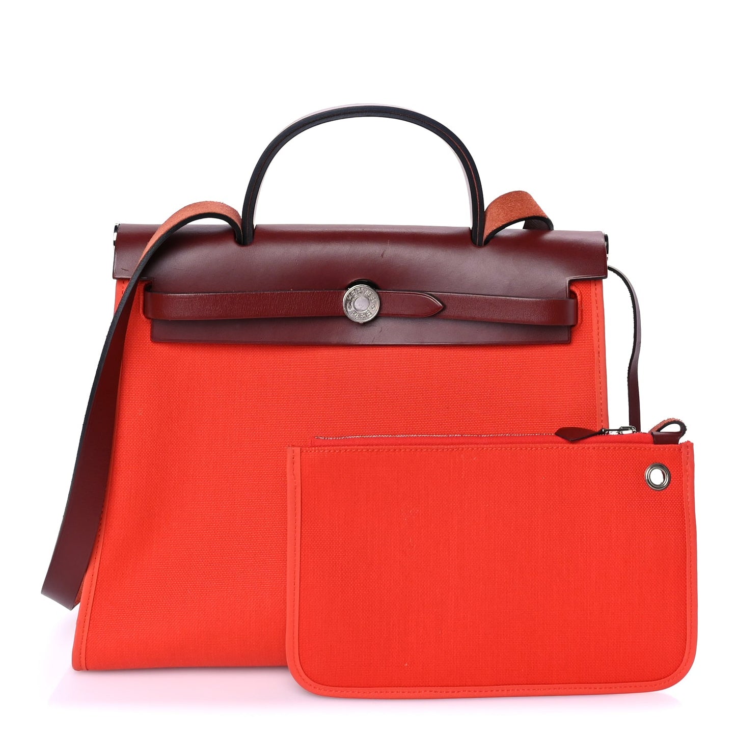 Hermes Military Toile Vache Hunter Herbag Zip 31 PM  Rouge Grenat