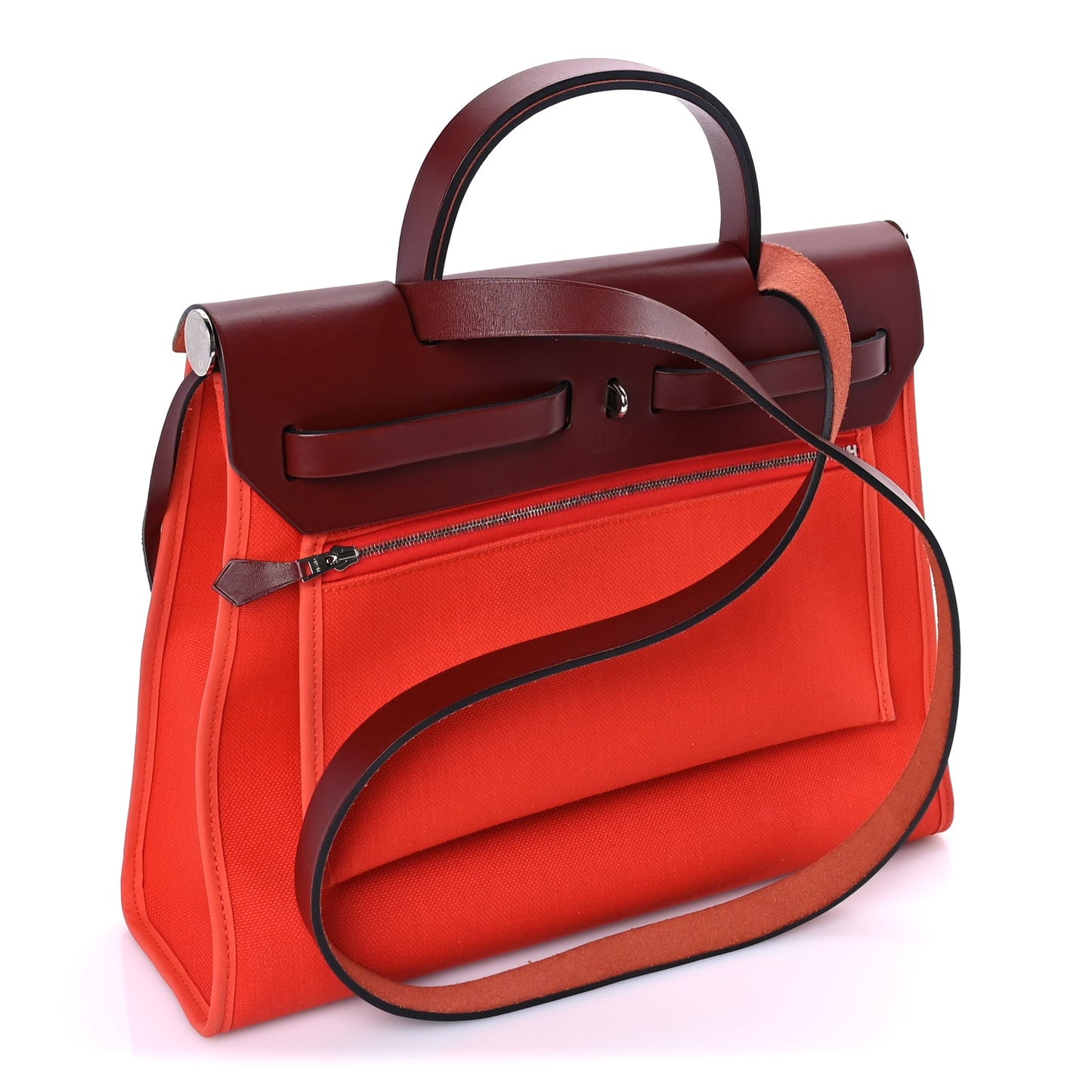Hermes Military Toile Vache Hunter Herbag Zip 31 PM  Rouge Grenat