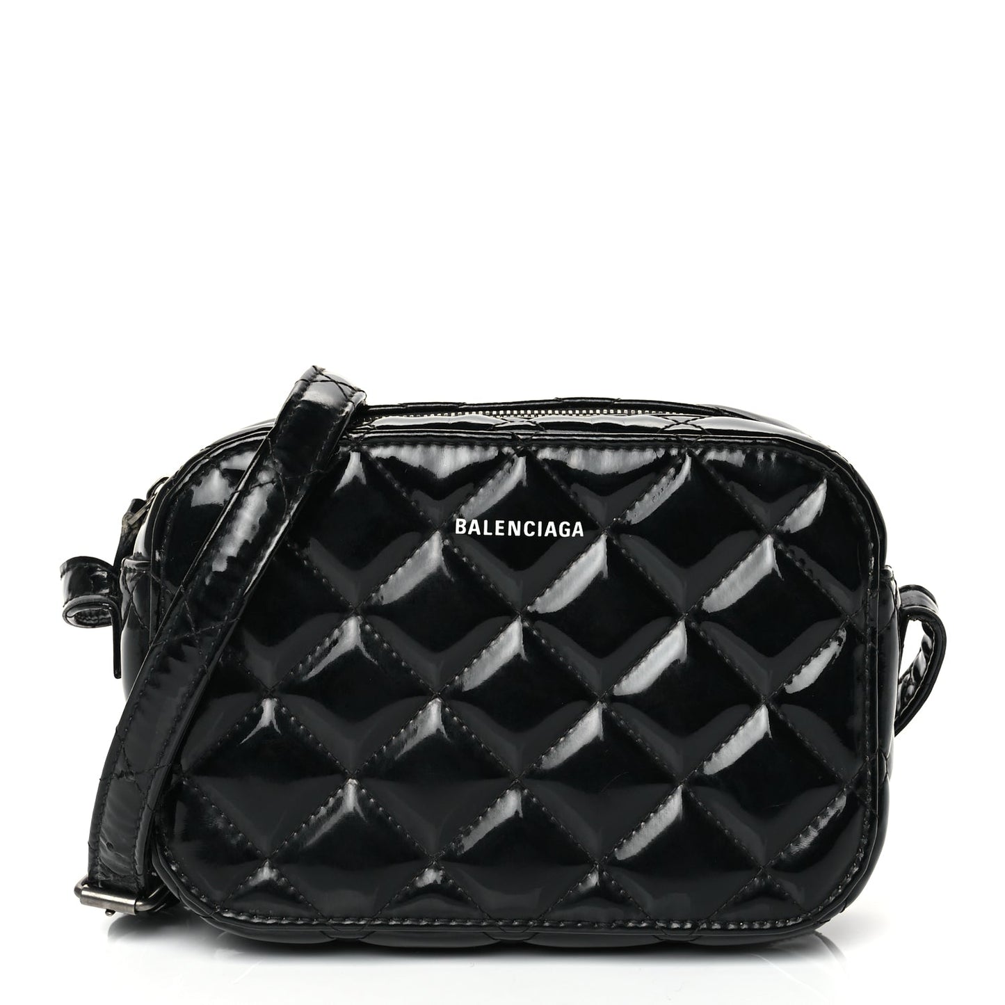 Balenciaga Patent Quilted XS Ville Camera Bag Black