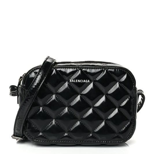 Balenciaga Patent Quilted XS Ville Camera Bag Black