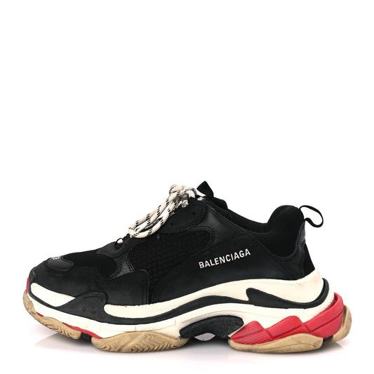 Balenciaga Fabric Mesh Washed Effect Mens Triple S Sneakers 43 Black Red