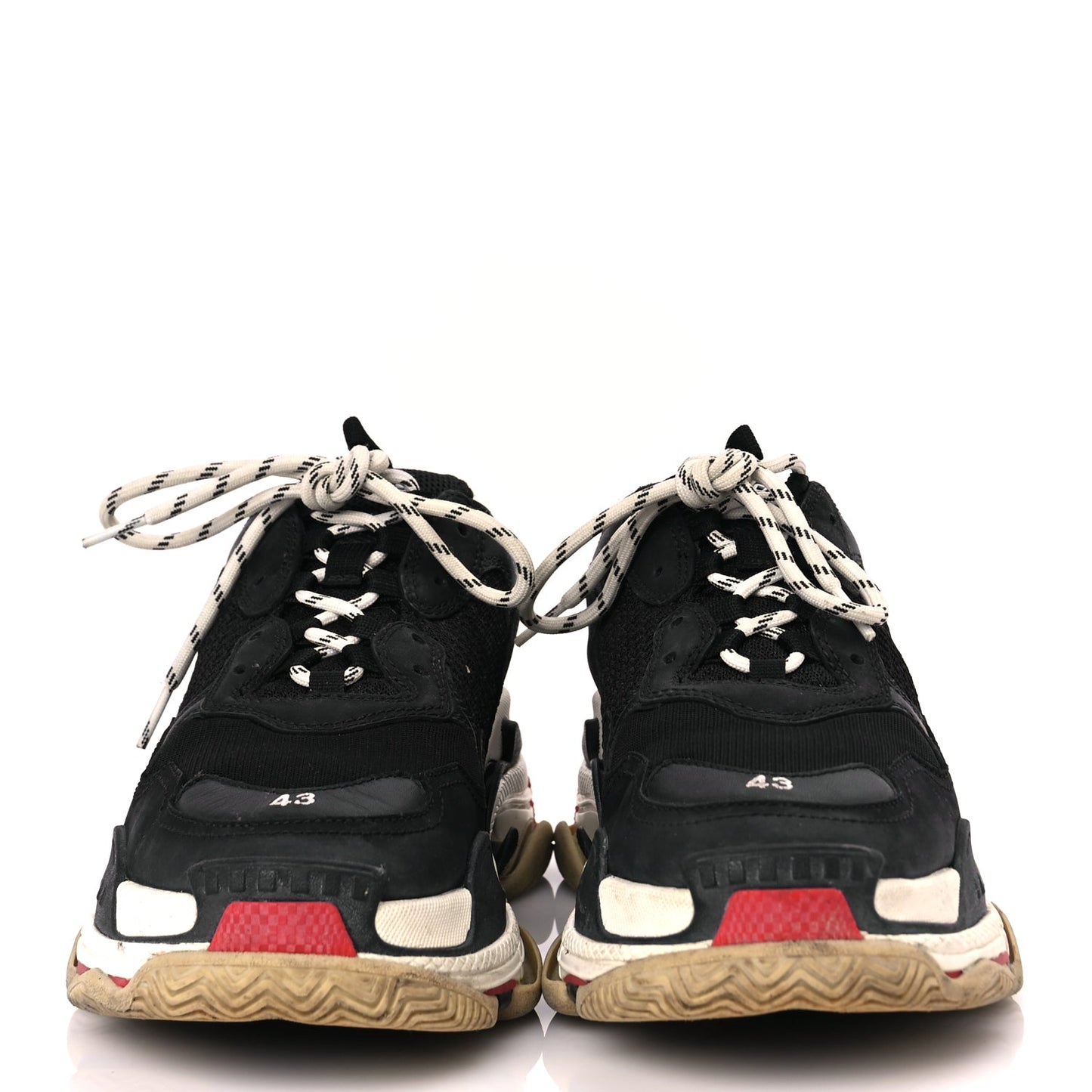 Balenciaga Fabric Mesh Washed Effect Mens Triple S Sneakers 43 Black Red