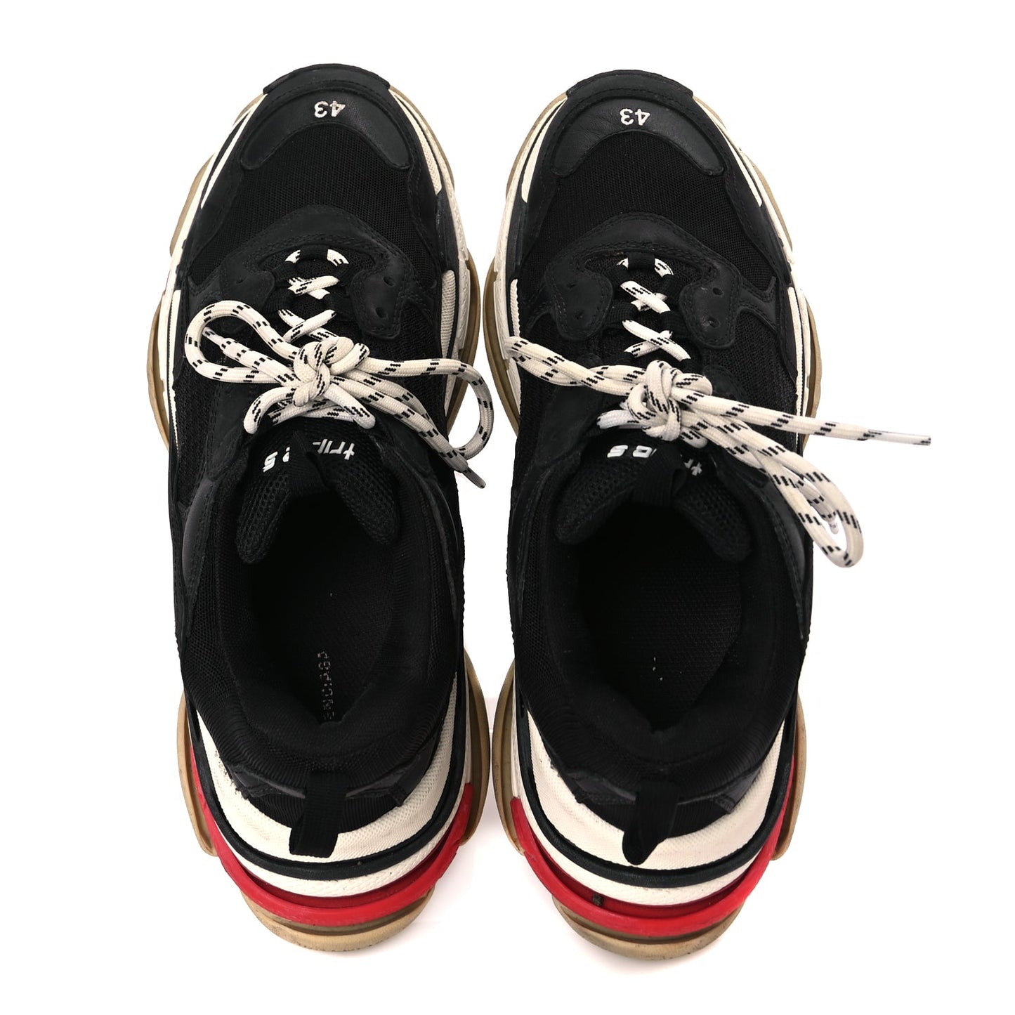 Balenciaga Fabric Mesh Washed Effect Mens Triple S Sneakers 43 Black Red