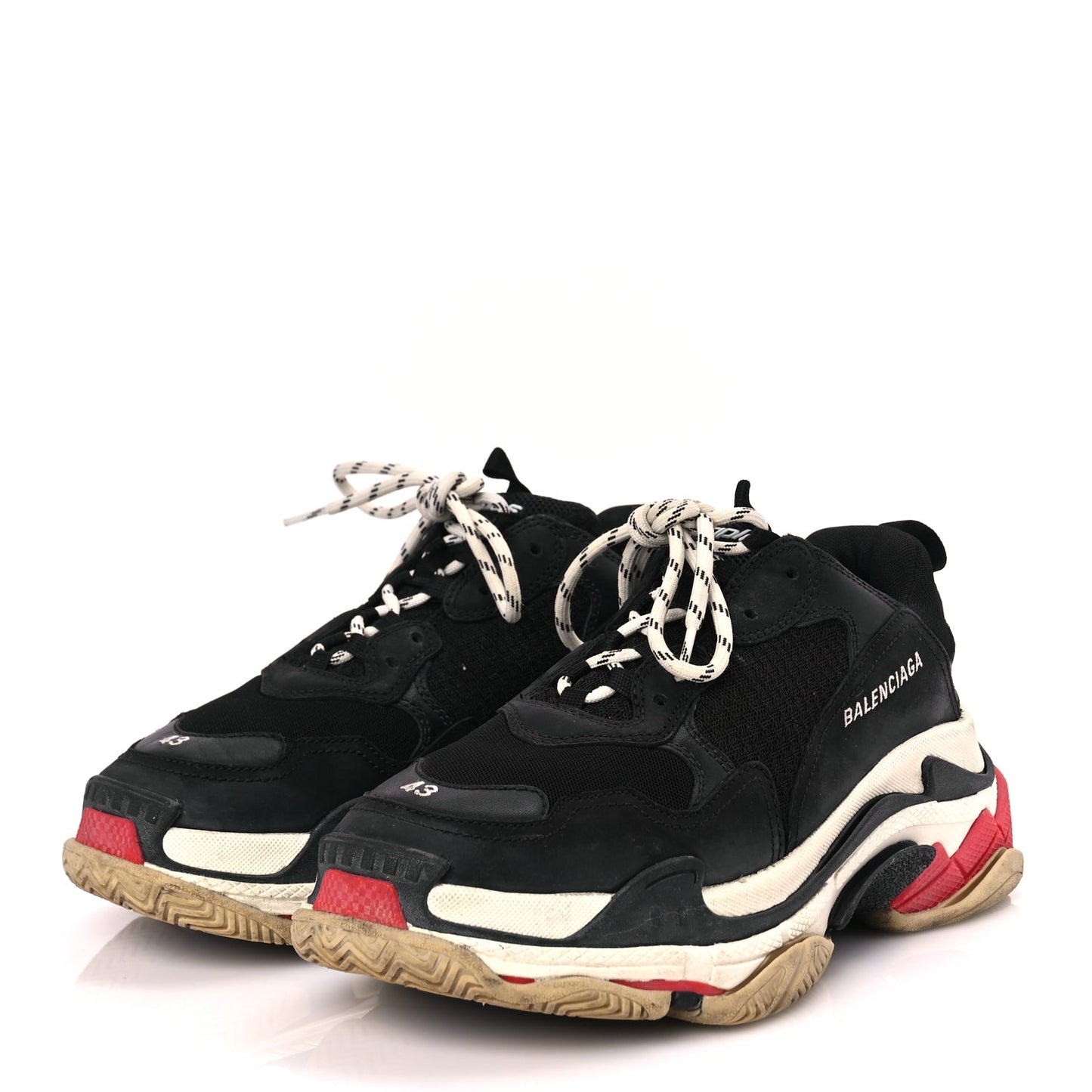 Balenciaga Fabric Mesh Washed Effect Mens Triple S Sneakers 43 Black Red