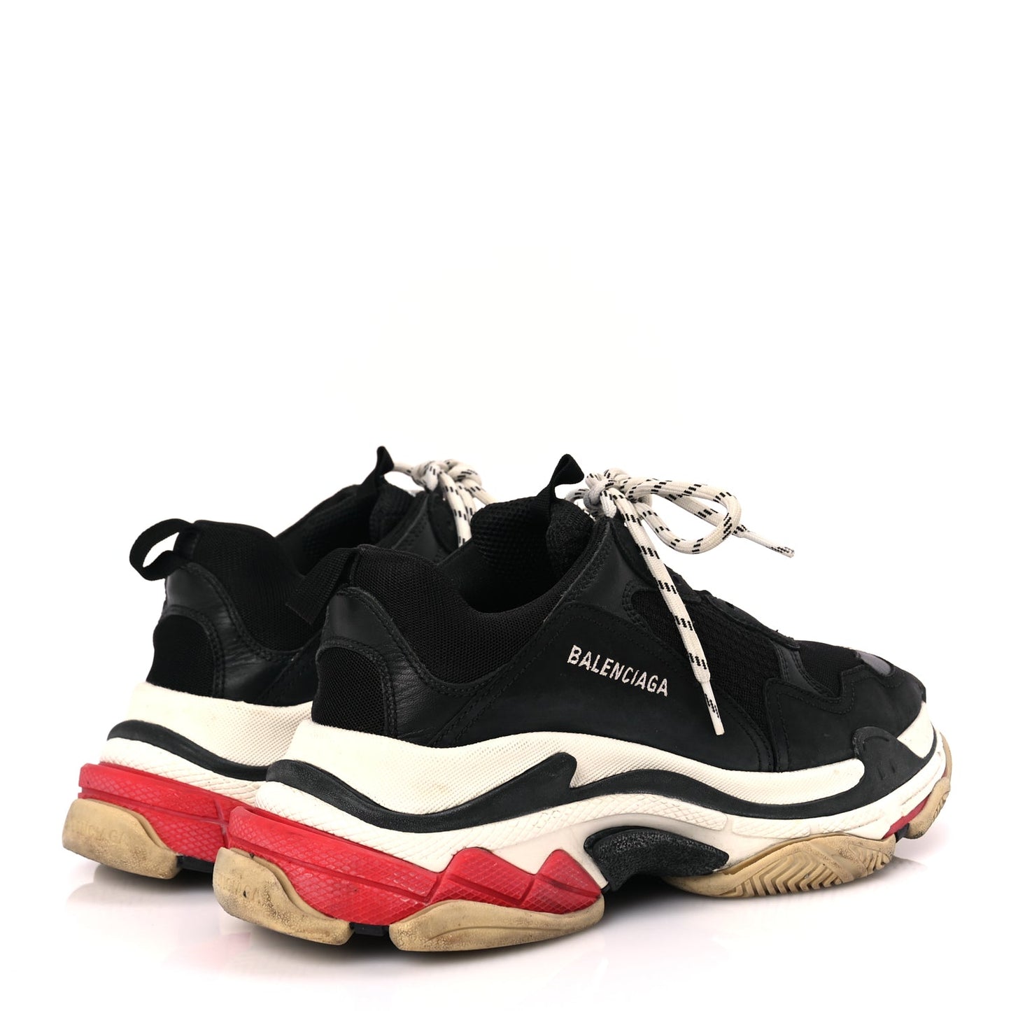 Balenciaga Fabric Mesh Washed Effect Mens Triple S Sneakers 43 Black Red