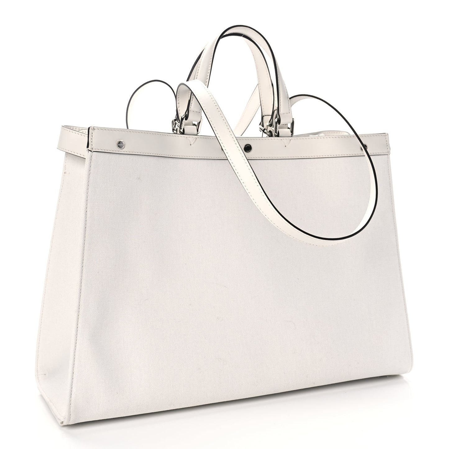 Fendi Canvas Vitello King FF Embroidered Medium Peekaboo X-Tote White Rice Black