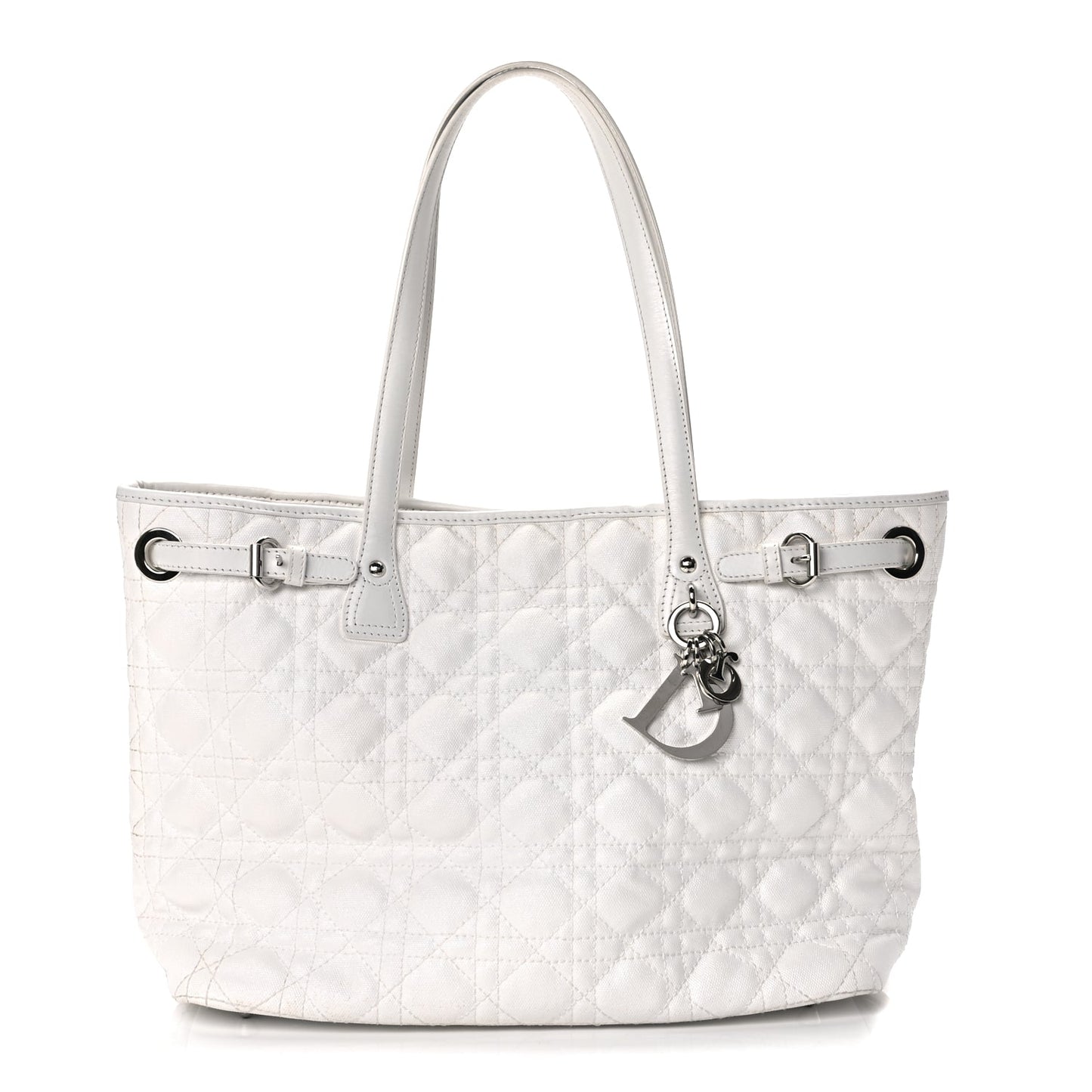 Christian Dior Coated Canvas Cannage Small Panarea Tote White