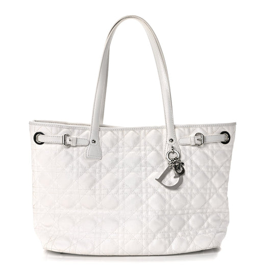 Christian Dior Coated Canvas Cannage Small Panarea Tote White